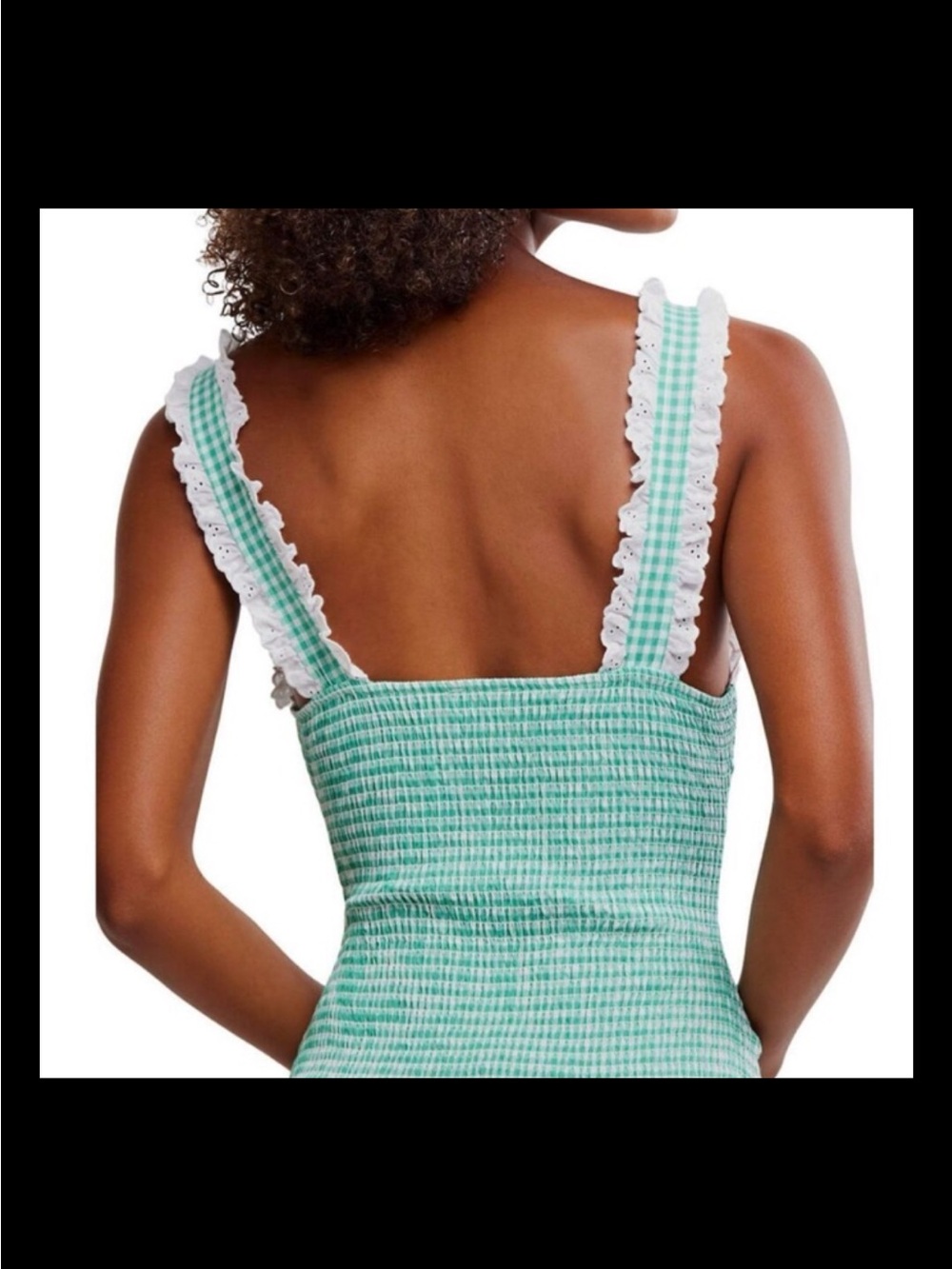 Free People Cassie Green Gingham Bodysuit with White Ruffle Trim size Large NWOT - Picture 4 of 10
